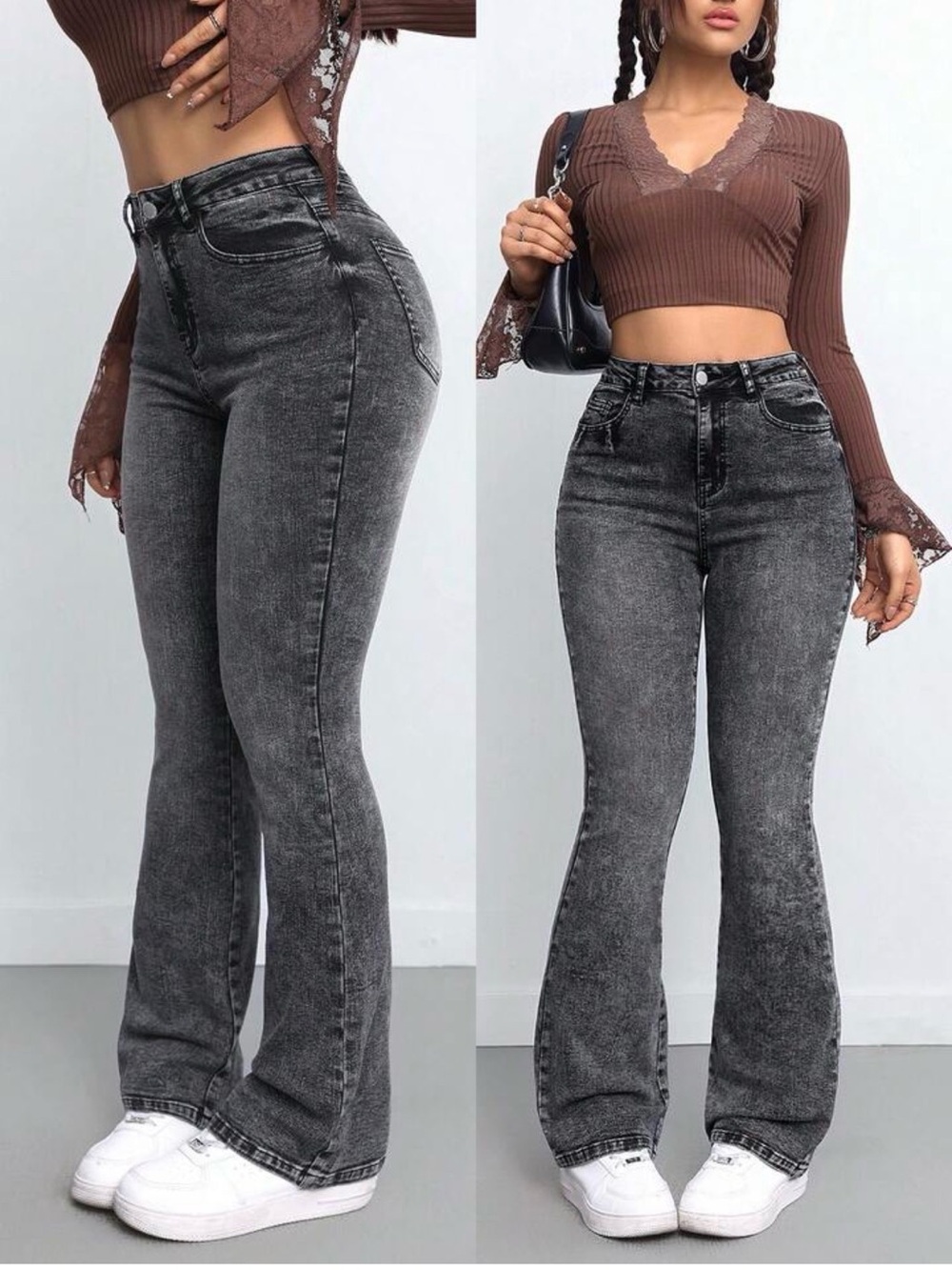 High-Rise Washed Black Flare Jeans